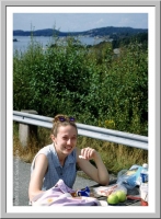 Suzanne enjoying lunch on Orust