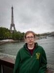 Kyle and Eiffel Tower from Pont de l'Alma bridge in Paris