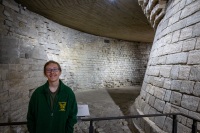 Kyle in the Louvre basement in the Louvre museum in Paris