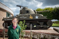 Kyle and tank in Sainte-MÃ¨re-Ã‰glise, Normandy, France