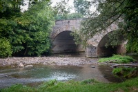 Bridge over Tauber River at GaststÃ¤tte Unter den Linden in Rothenburg