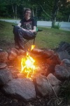 Kyle with campfire at our cabin in Long Lake, NY