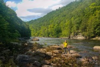Mick Timony hiking along the OK Slip Falls train in Indian Lake NY