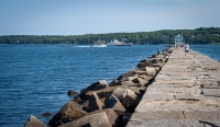 At the Rockland Maine breakwater
