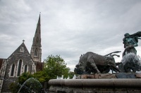 Gefion Fountain and St Albans Church in Copenhagen