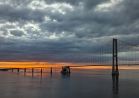 Storebæltsbroen at sunset from the Voyager of the Seas