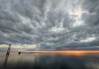 Storebæltsbroen at sunset from the Voyager of the Seas