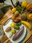 Tasting fruit at Paloquemao market in Bogota
