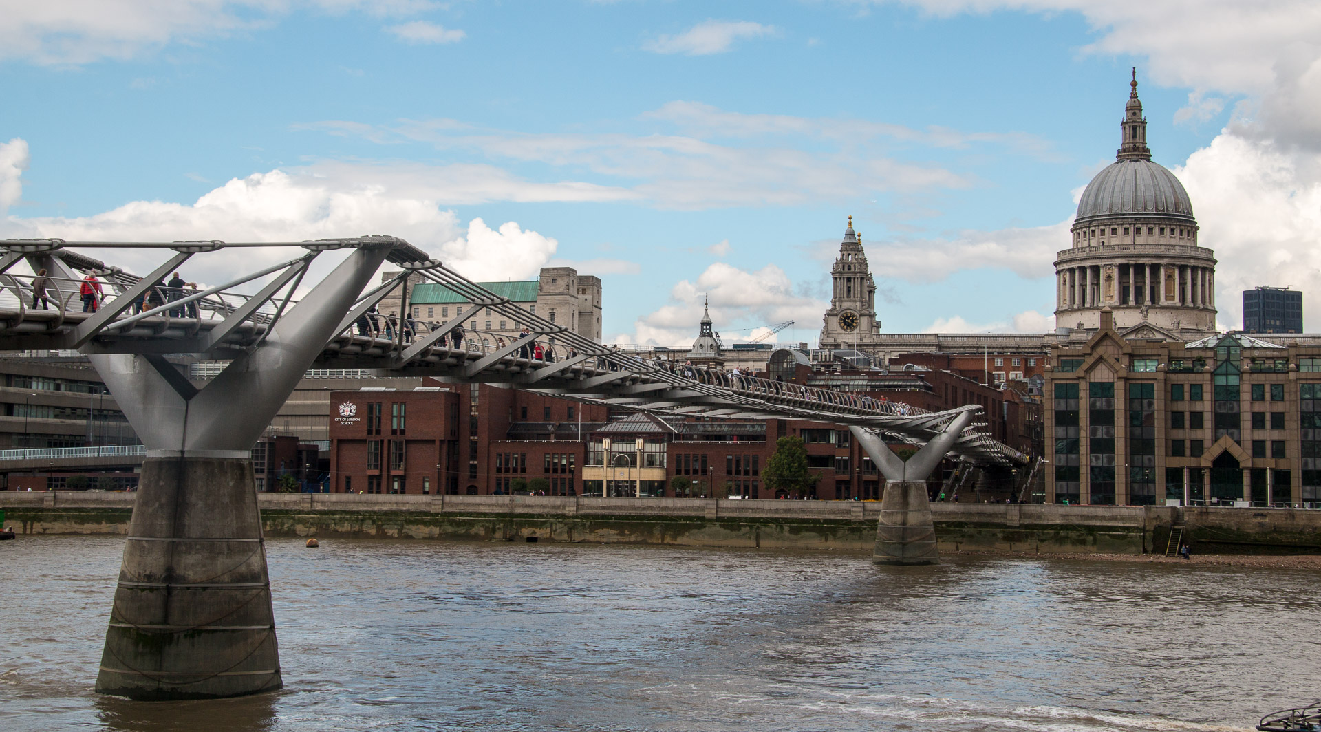 St. Paul's Cathedral and Millennium Bridge from South Bank in London