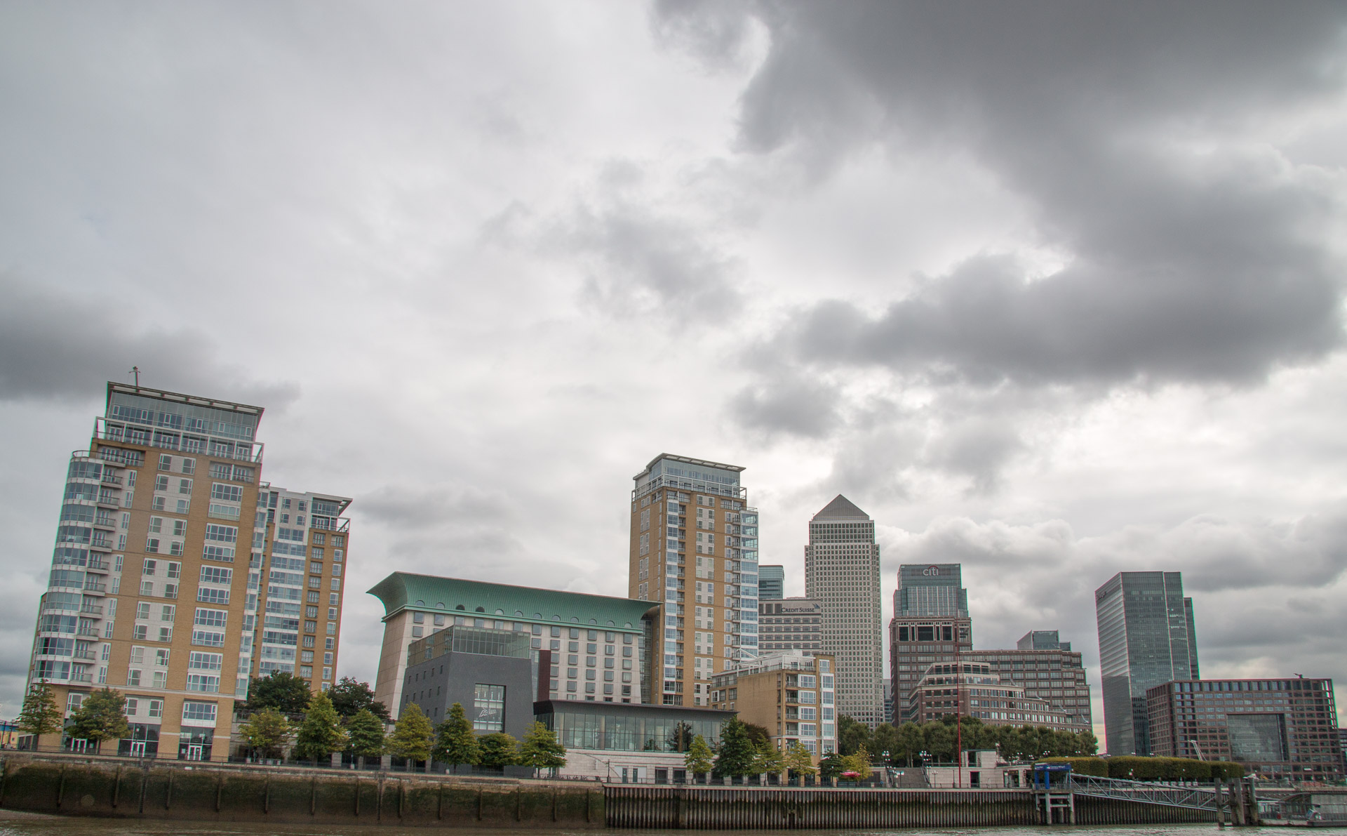 Docklands while cruising down the Thames in London