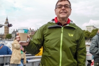 Peter while cruising down the Thames in London