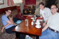 Suzanne, Kyle, Paul, and Peter over lunch at the Druid Inn in Pontblyddy
