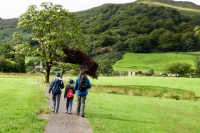 Paul, Kyle, and Suzanne hiking along the Aberglaslyn Gorge