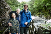 Kyle, Suzanne, and Paul hiking along the Aberglaslyn Gorge
