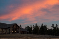 Sunset and Old Faithful Lodge in Yellowstone