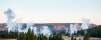 Upper Geyser Basin at Sunrise at Old Faithful Geyser in Yellowstone