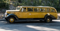 Old Yellowstone tour bus in Yellowstone