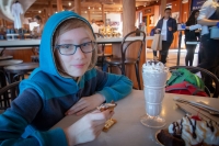 Kyle having a milkshare at Ghirardelli in San Francisco