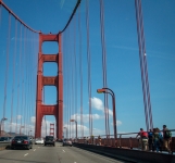 Driving across the Golden Gate Bridge in San Francisco