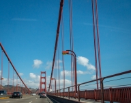 Driving across the Golden Gate Bridge in San Francisco