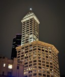 Smith Tower at night in Seattle