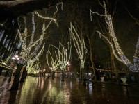 Pioneer Square area at night in Seattle