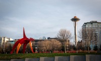 The Eagle and Space Needle at the Olympic Sculpture Park in Seattle
