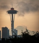 Seattle around sunrise from near Kerry Park