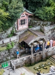 View of Otowa no taki (Otowa Waterfall) from Hondo (Main hall) at Kiyomizu-dera Temple in Kyoto