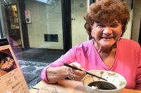 Fran eating Ramen in Kyoto