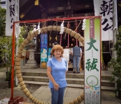 Fran at Namiyoke Inari Shrine in Tsukiji Tokyo