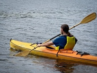 Paul kayaking at Lucys camp on Burns Pond in Whitefield NH