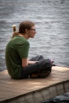 Kyle fishing at Lucys camp on Burns Pond in Whitefield NH