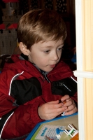 Nürnberg: Kyle enjoying the Playmobil hut at the Children's Market