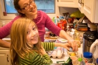 Kyle and Suzanne decorating Easter eggs at our house in Fanwood