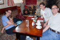 Suzanne, Kyle, Paul, and Peter over lunch at the Druid Inn in Pontblyddy