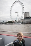 Kyle with London Eye while cruising down the Thames in London