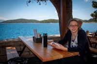 Suzanne at lunch in Korcula
