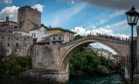 Stari Most (Old Bridge) from lunch restaurant in Mostar, Bosnia-Herzegovina
