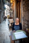 Suzanne at dinner at Trattoria Bajamont in Split, Croatia
