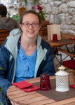 Suzanne at cafe in Split, Croatia