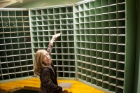 Kyle in the Railway Post Office car