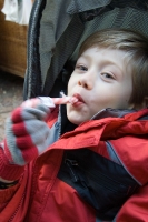 Frankfurt: Kyle enjoying a German candy cane