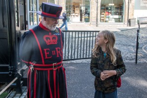 Kyle with Beefeater at the Tower of London